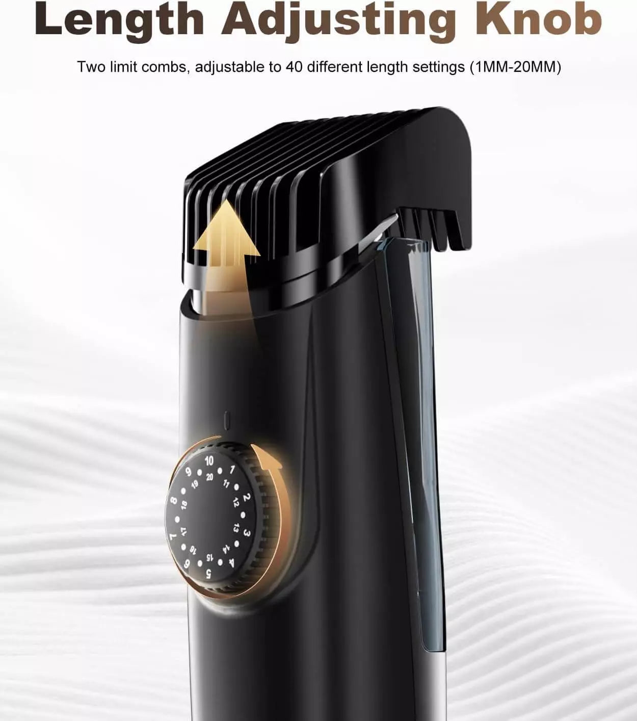 BeardVac length adjustment dial with 1 to 20 millimeter settings