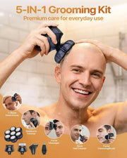 Dark blue BaldCare Pro 120 five-in-one grooming kit in use