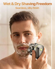 Man using the BaldCare Pro 120 for wet shaving with foam