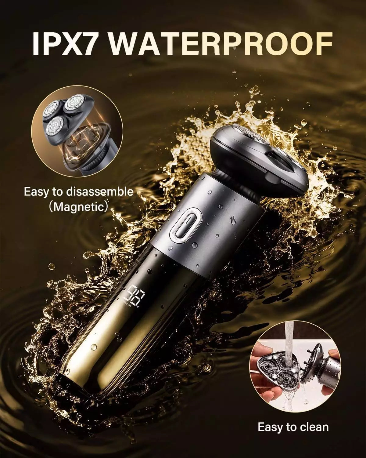 IPX7 waterproof Daily Rotary Shaver with removable magnetic head