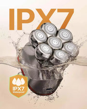 IPX7 waterproof BaldCare Pro 120 head shaver in a water splash