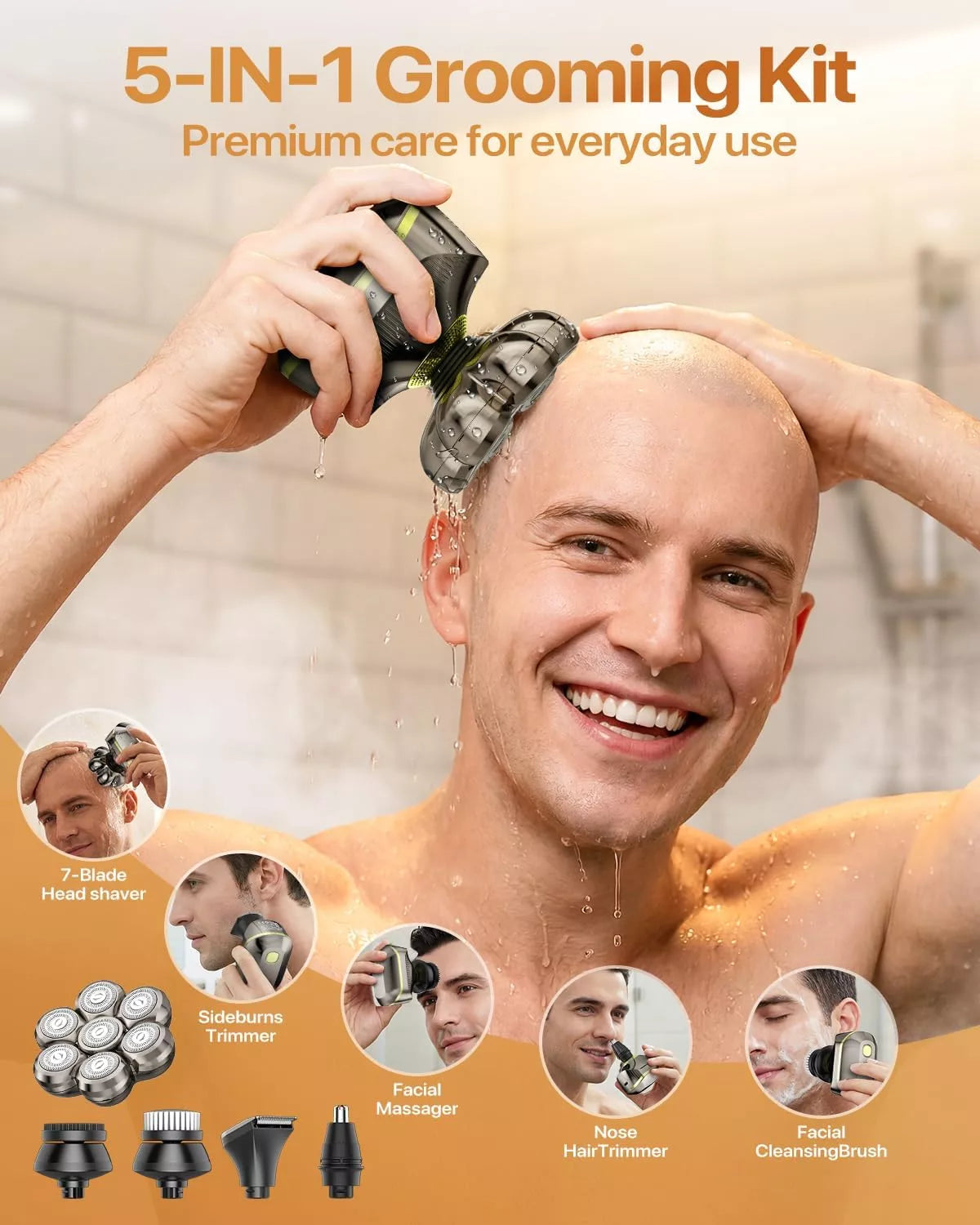 Five-in-one BaldCare Pro 120 grooming kit used for head and face care