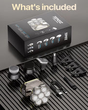 BaldCare Pro 120 shaver and included grooming attachments