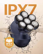 IPX7 waterproof dark blue BaldCare Pro 120 in a water splash