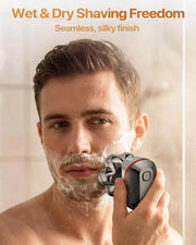 Man wet shaving with the BaldCare Pro 120 7D rotary shaver