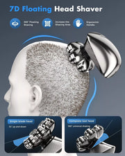 7D floating rotary heads flexing across a bald scalp